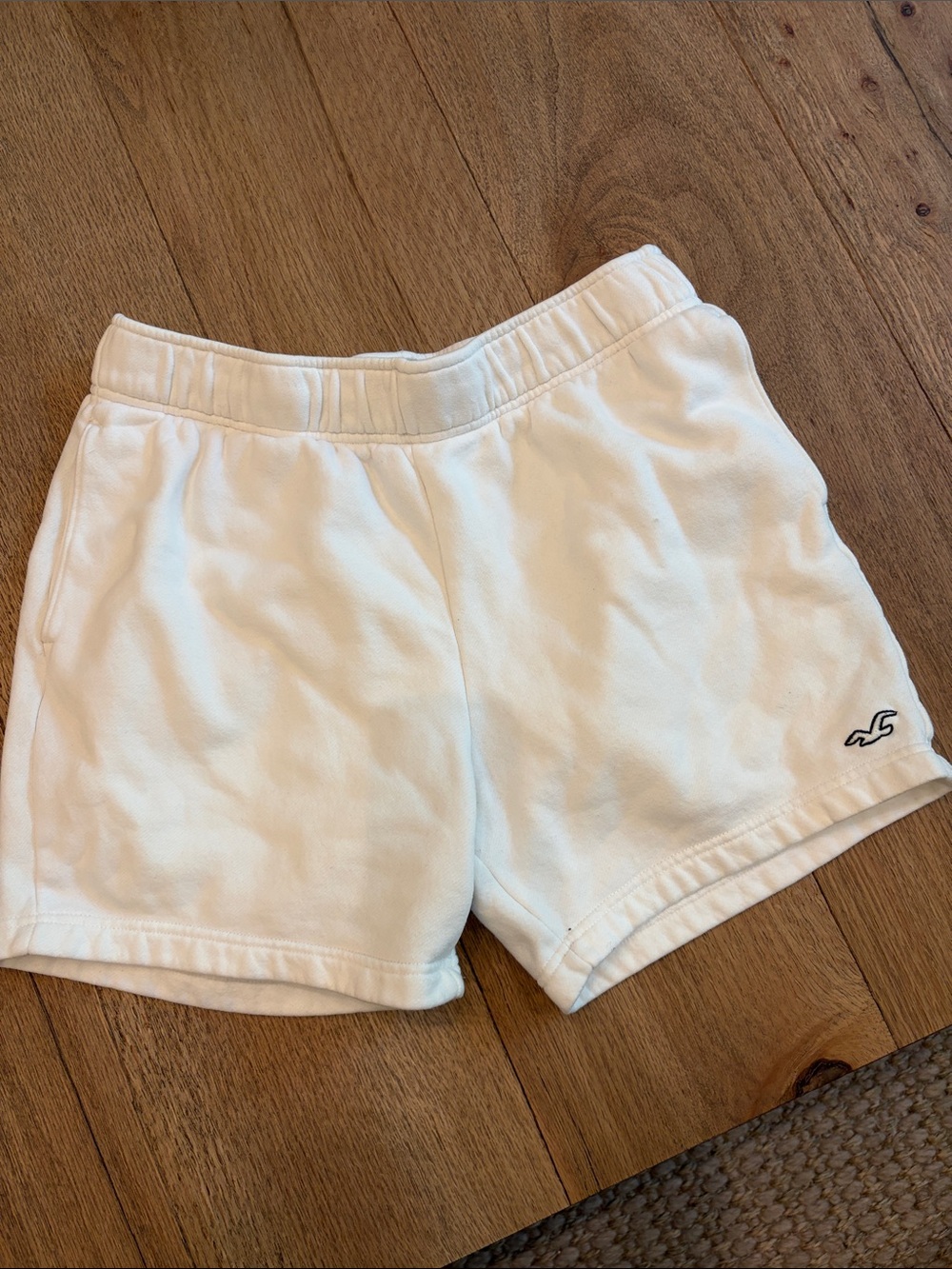 Hollister White Terry Athletic Shorts with Embroidered Logo